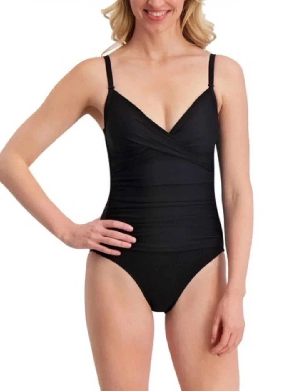 DKNY Donna Karan New York Black Ruched One-Piece Slimming Swimsuit - Picture 2 of 11